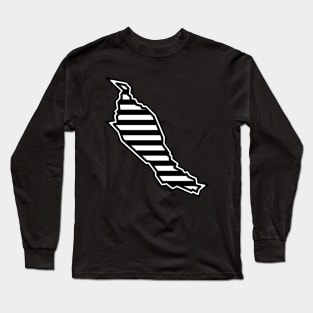 Denman Island Silhouette in Black and White Stripes - Line Pattern - Denman Island Long Sleeve T-Shirt